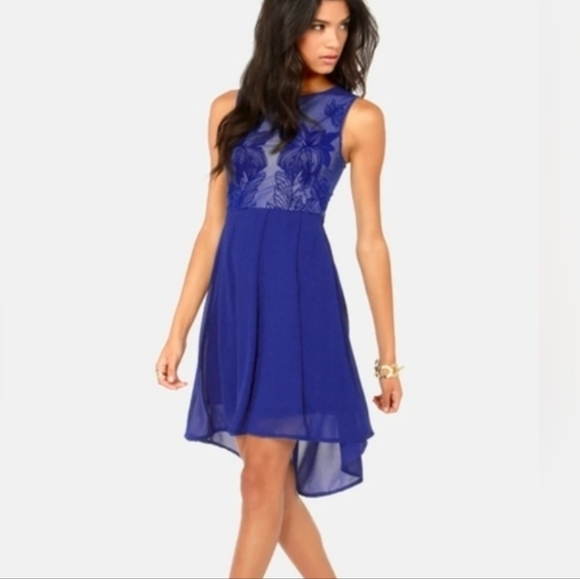 Lulu's Blue High Low Dress Lace Chiffon Fairycore Foliage Before Beauty Small - Picture 1 of 14